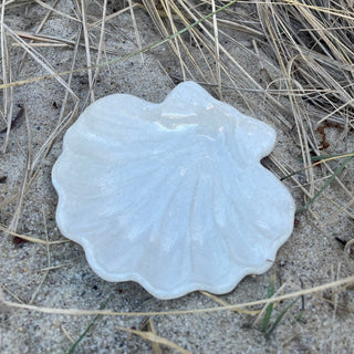 Scallop Shell Jewelry or Trinket Dish, Handmade Stoneware Pottery