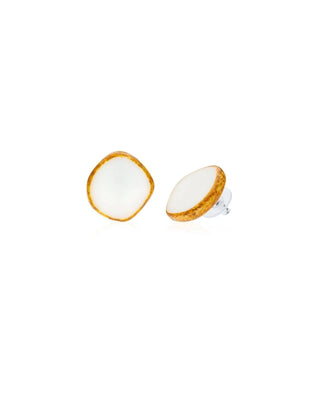 White Circle Glass Beaded Large Stud Earrings