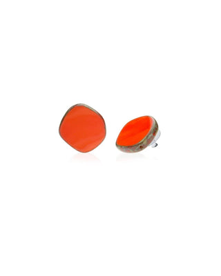 Coral Circle Glass Beaded Large Stud Earrings