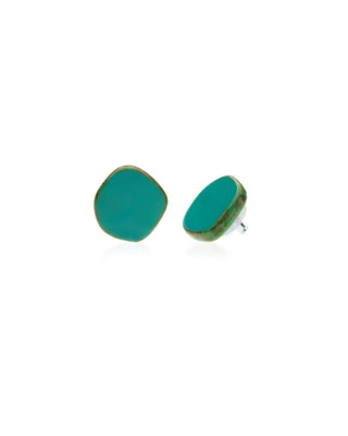 Turquoise Circle Glass Beaded Large Stud Earrings