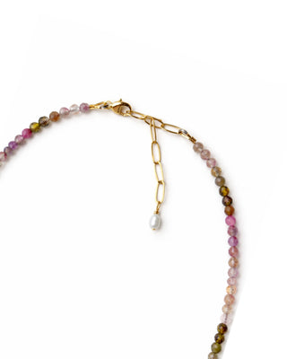Rainbow Tourmaline Baroque Pearl Drop Necklace