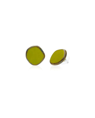 Avocado Green Circle Glass Beaded Large Stud Earrings