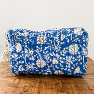 Blue Floral Block Print Pouch