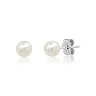 6mm white pearl stud earrings sterling silver back