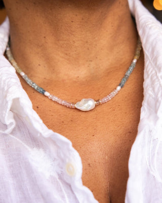 Pastel Multi Aquamarine & Pearl Necklace