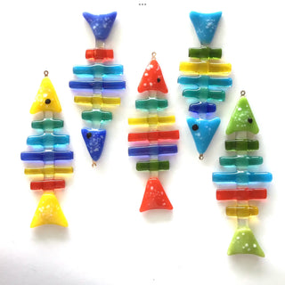 Fishbone Handcrafted Fused Glass Holiday Ornament