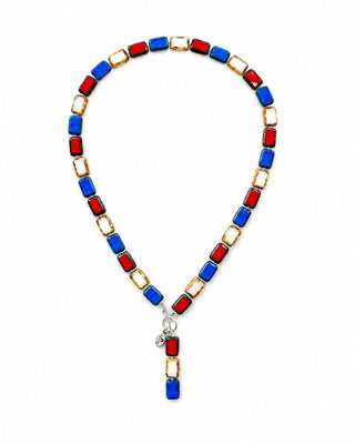 Red White & Blue Glass Beaded Necklace, 18" Trilogy