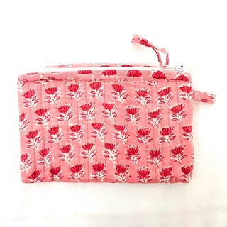 Pink & Red Floral Block Print Mini Pouch