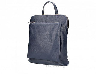 Everyday Italian Leather Zippered Backpack in Navy Blue