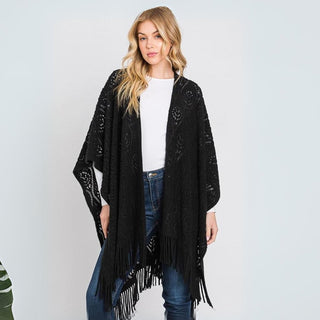 Paisley Pattern Fringe Knit Kimono