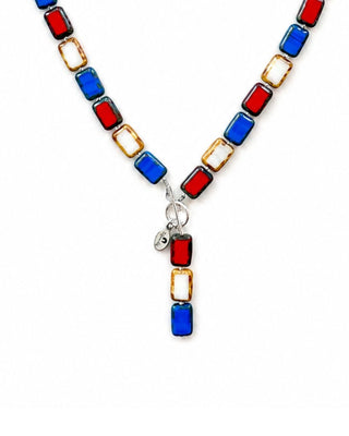 Red White & Blue Glass Beaded Necklace, 18" Trilogy