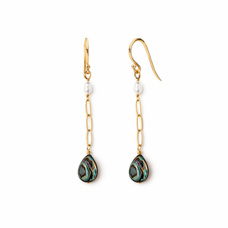 Paperclip & Pearl Drop Abalone Earrings