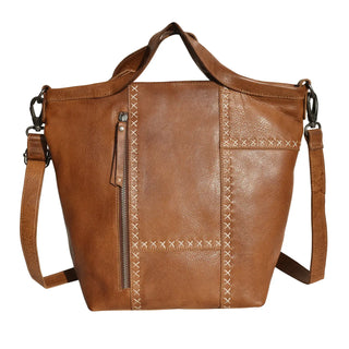 Cognac Stitching Handcrafted Leather Tote & Crossbody Bag