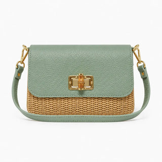 Leather Bamboo Clasp & Raffia Crossbody Bag