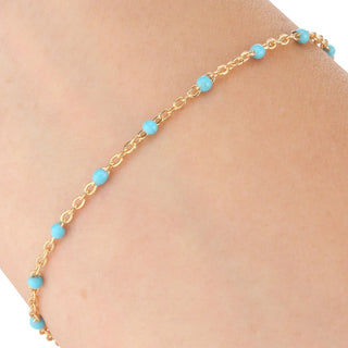 Aqua Blue Enamel Dotted Gold Bracelet