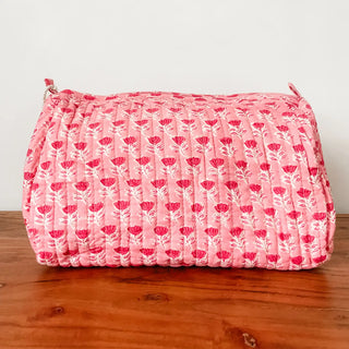 Pink & Red Floral Block Print Pouch