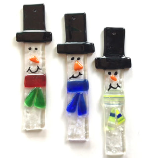 Snowman Handcrafted Fused Glass Holiday Ornament