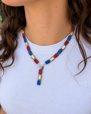 Red White & Blue Glass Beaded Necklace, 18" Trilogy