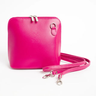 Hot Pink Mini Structured Italian Leather Crossbody Bag