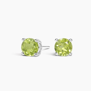 Peridot Round-Cut Solitaire Stud Earrings, Sterling Silver with Prong Setting