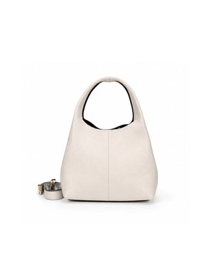White handbag with a black interior on a white background