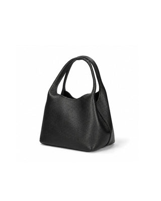 Black handbag on a white background