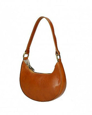 Brown leather handbag on a white background