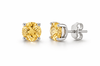 Citrine Round-Cut Solitaire Stud Earrings, Sterling Silver with Prong Setting