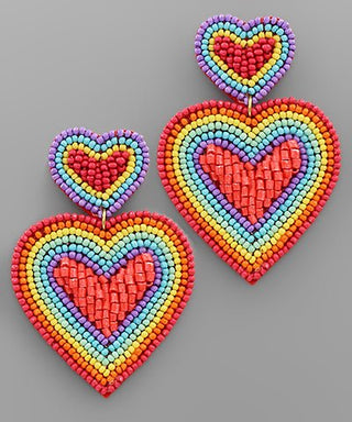 Rainbow Heart Beaded Earrings