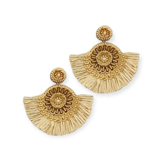 Raffia Fan Beaded Drop Earrings