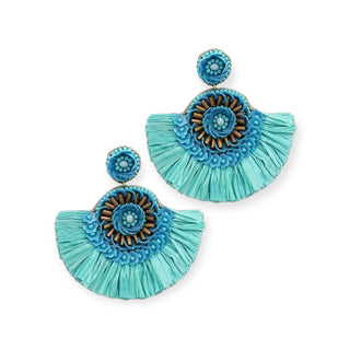 Raffia Fan Beaded Drop Earrings