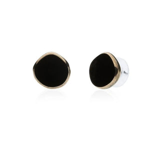 black small glass beaded stud earrings on white background