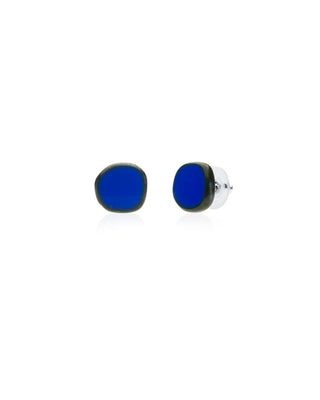 periwinkle small glass beaded stud earrings on white background