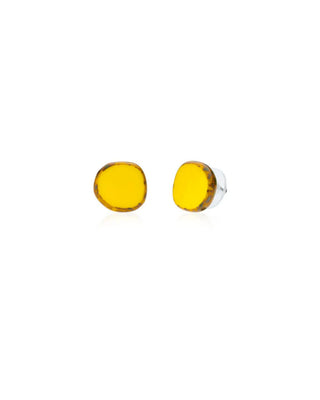 yellow small glass beaded stud earrings on white background