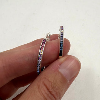 Navy mosaic hoop earring 25mm crystal silver 