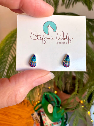 Rainbow Mosaic Crystal Teardrop Stud Earrings