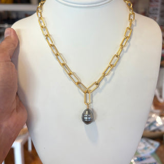 Pearl Drop Necklace, Chunky Paperclip Chain