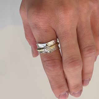 Gemstone Sterling Silver Spinner Ring with Cubic Zirconia