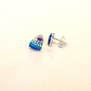 Rainbow Multi Mosaic Crystal Heart Stud Earrings