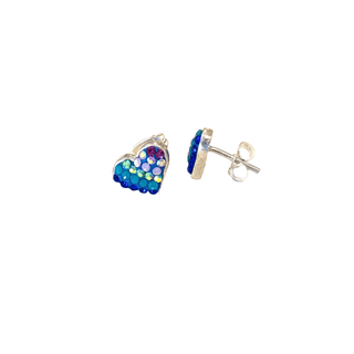 Rainbow Multi Mosaic Crystal Heart Stud Earrings