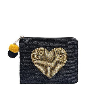 Gold & Black Beaded Coin Pouch