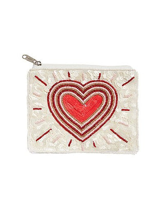 Red & White Heart Beaded Coin Pouch