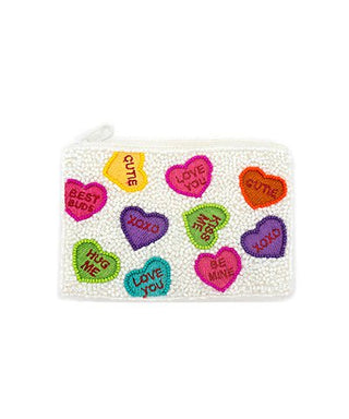 Sweetheart Candy Heart Beaded Coin Pouch