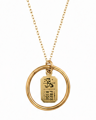 Brass Ring Pendant Necklace, Flying Horses Carousel 150th Anniversary Ticket