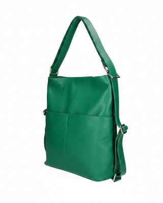Green leather handbag on a white background