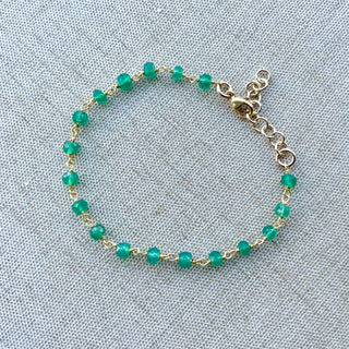 Green onyx beaded chain bracelet on gold