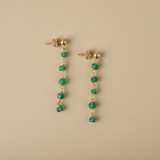 Green onyx beaded chain earrings on post