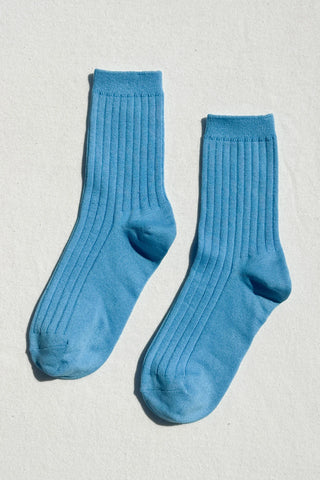 Bright Blue Classic Knit Ribbed Cotton Blend Socks