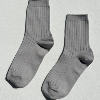 Gray Classic Knit Ribbed Cotton Blend Socks