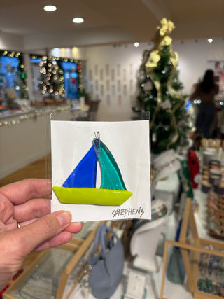 Sailboat Handcrafted Fused Glass Holiday Ornament